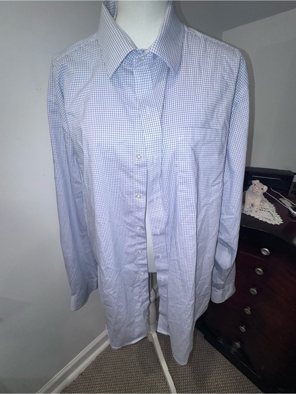 George Classic Men's Light Blue Check Dress Shirt